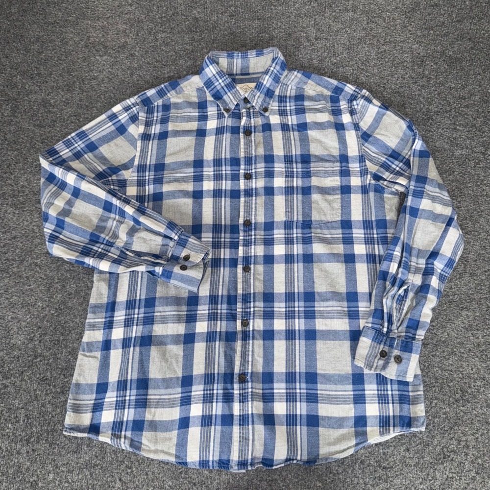 St Johns Bay Mens Blue Grey Plaid Flannel Button Down Shirt Size Medium Casual
